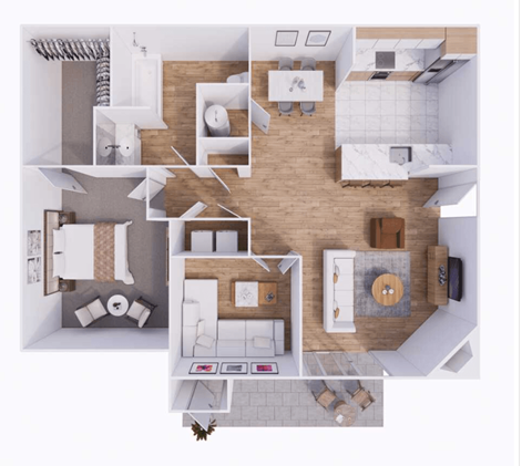 Floor plan for 1 bed, 1 bath, 847 sqft